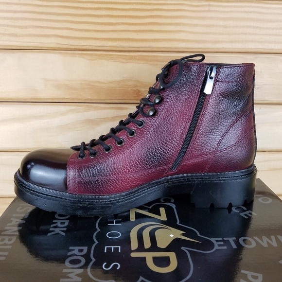 Men\'s 100% Genuine Leather Ankle Boots 8 US Burgundy Paul Branco Side Zip main image 9